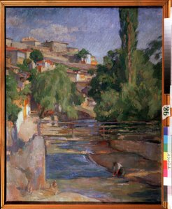 ""Landskap med bro og elv"" Maleri av Osip Emmanuilovich Braz (1872-1936) 1912 Statens kunstmuseum, Tomsk