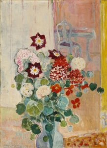 Bukett blomster med georginer og karse av Oskar Moll
