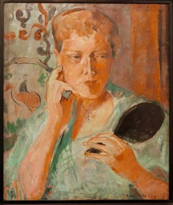 Portrett av Margarethe med svart håndspeil av Oskar Moll