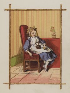 Jente sitter på en stol (farge litho) av Oskar Pletsch