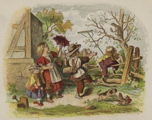 Gruppe barn som leker utendørs (farge litho) av Oskar Pletsch