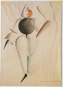 Kostymedesign for Triadic Ballet, av Schlemmer, Oskar (1888-1943). Akvarell på papir