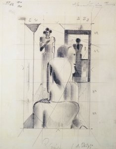 Figurer i et rom, av Oskar Schlemmer (1888-1943), blyant på papir. Tyskland, 1900-tallet. av Oskar Schlemmer