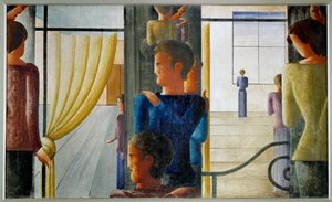 Gruppe på tolv med interiør (maleri på lerret) av Oskar Schlemmer