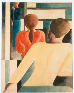 Interiør i blått, gult og rødt av Oskar Schlemmer