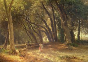I hagen til Villa Borghese (olje på lerret) av Oswald Achenbach