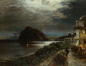 Aragoneslottet Ischia (olje på lerret) av Oswald Achenbach