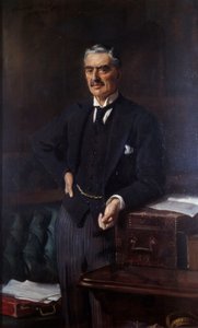 Portrett av Neville Chamberlain (1869-1940) (olje på lerret)