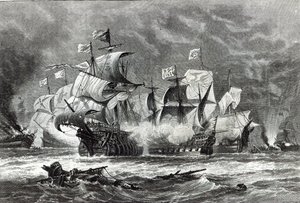 The Vanguard, under Sir William Winter, engasjerte den spanske armadaen, fra 