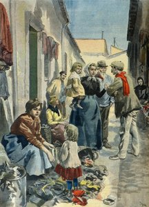 En familie med klutplukkere i Paris i 1899 (gravering)