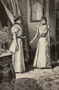 Kan du snakke til meg her som om vi var hjemme hos deg?, fra Minerve d'Or, gravering av M Tofani fra La Mode Illustree av Oswaldo Tofani