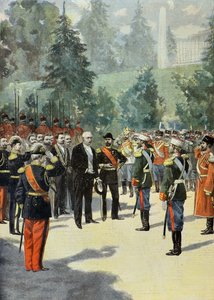 Felix Faure blir ønsket velkommen av Nikolaj 2 på Peterhof i 1897 (gravering)