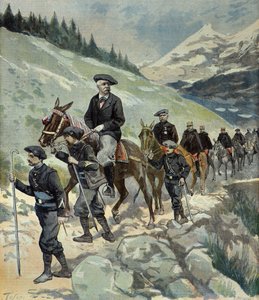 Felix Faure med alpejegere på tur til Alpene i 1897 (gravering)
