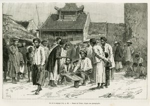 Game of the sapeque. Gravering av Tofani, for å illustrere historien Trente mois au Tonkin, i 1884, av Dr Paul Hocquard, i le tour du monde 1890, under ledelse av Edouard Charton (1807-1890), Hachette, Paris. av Oswaldo Tofani