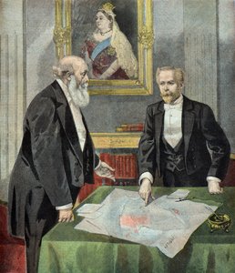 Lord Salisbury og Paul Cambon avgrenser innflytelsessonene i Afrika av Oswaldo Tofani