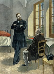Paul Deroulede mottar sin advokat Oscar Falateuf i fengselet i 1899 (gravering)