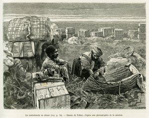 Smugling av arkeologiske utgravninger i den persiske ørkenen. Gravering av Tofani, for å illustrere historien A Suse av Oswaldo Tofani