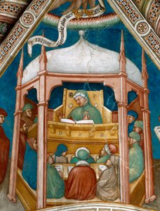 Saint Augustine underviste i retorikk i Kartago. (Fresco