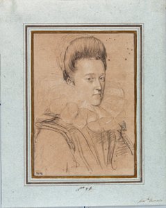 Portrett av Eleonore de Medicis (Eleonora de Medici) (1567-1611) Hustru til Vincent I av Gonzague, hertug av Mantua (Vincenzo I Gonzaga, hertug av Mantua) (1562-1612) Tegning av Ottavio Leoni (1578-1630) Genes, Strada Nuova-museene, inv 2432