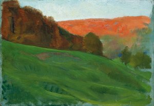 Høstskog bak en grønn eng av Otto Friedrich