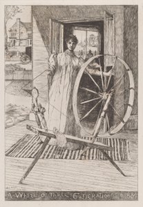Ved spinninghjulet, ca. 1884.