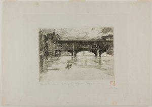 Ponte Vecchio, ødelagt plate av Otto Henry Bacher