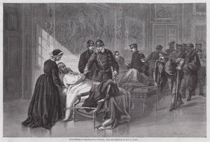 Kong Wilhelm I av Preussen møter sårede soldater i Palais de Versailles, Frankrike, den fransk-prøyssiske krigen av Otto Johann Heinrich Heyden