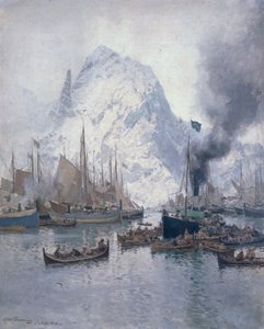 Ankomst Agnsilddamperen, Svolvær av Otto Ludvig Sinding