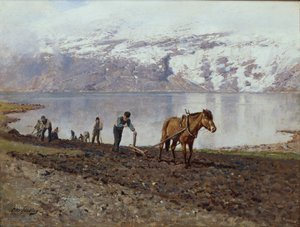 Pløying med hester (olje på lerret)