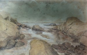 Hav- og landskapsskisser (akvarell og blyant på papir) av Otto Ludvig Sinding