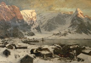 Utsikt fra Reine i Lofoten, ca. 1886 (olje på lerret)