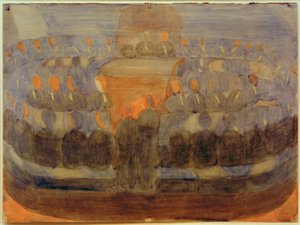 Forberedelse (bønn i spisestuen). Studie (samlet sammensetning) av Otto Meyer Amden