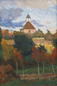 Utsikt over Worpsweder kirke. Rundt 1895 av Otto Modersohn