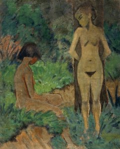 Badende under trær, ca. 1925 (limmaling på lerret)