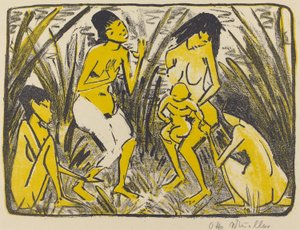 Funn av Moses (Auffindung des Moses), ca. 1920 (litografi i svart og gull) av Otto Mueller
