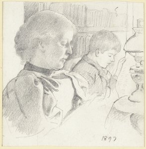 Luise Scholderer og Victor leser av Otto Scholderer