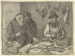 Munk med en fiskehandler av Otto Scholderer