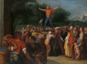 Brinno reist på skjoldet Brinio er utnevnt til sjef for Caninifates (Brinio Raised on the Shield) en av en serie på tolv om batavernes opprør mot romerne av Otto van Veen
