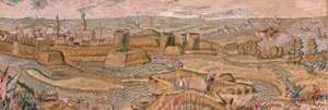 flamsk billedvev. Serietriumfer og slag av erkehertug Albert. Angrep og fangst av den forankrede slagmarken Hulst (Asalto y toma del campo atrincherado de Hulst). Sjette billedvev i serien. Modell Otto van Veen og Hans I Snellinck. Produsent