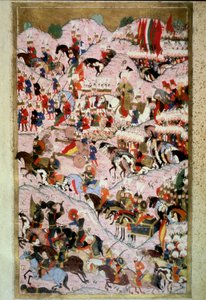 Det osmanske riket: "" Sultan Soliman (Suleyman) Jeg sa det storslåtte i slaget ved Mohacs 29.08.1526 mot hæren til kongeriket Ungarn, kommandert av kong Louis II""" Miniatyr fra "Hunername" av Lokman, vol. 1 (H 1523, f.256b) 1584 Topkapi S av Ottoman School