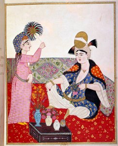 Det osmanske riket: representasjon av en sultan og hennes tjenerinne (Lord Raynals favoritt?) Miniatyr av 1600-tallets Paris, B.N. av Ottoman School