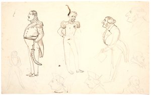 Karikatur av Frederik VII og andre, bl.a. Grundtvig, trolig Orla Lehmann m.fl. av P.C. Skovgaard