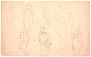 Karikatur av bl.a. SOM. Ørsted, Frederik VII, Christian VIII og trolig Frederik VI. av P.C. Skovgaard