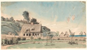 Kystlandskap med stråtakhus. av P.C. Skovgaard