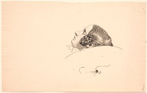 Portretthode i profil av kunstnerens kone Georgia Skovgaard, sover.