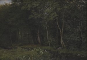 Twilight Setting in a Wood nær Iselingen Manor, Zealand av P.C. Skovgaard