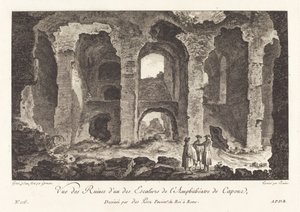 Utsikt over ruinene fra en av trappene til Capua amfiteater av P.F. Germain after Louis Jean Desprez