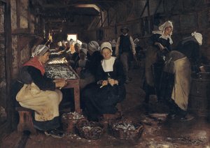 Et sardinherdings- og pakkeanlegg i Concarneau av Peder Severin Krøyer