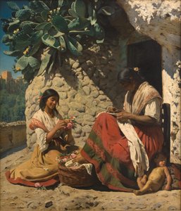 To sigøynerkvinner utenfor hytten deres. Spania av Peder Severin Krøyer