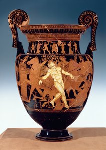 Loftsvoluttkrater med rød figur som viser døden til bronsegiganten Talos (keramikk) (for detaljer se 85071) av Painter Talos